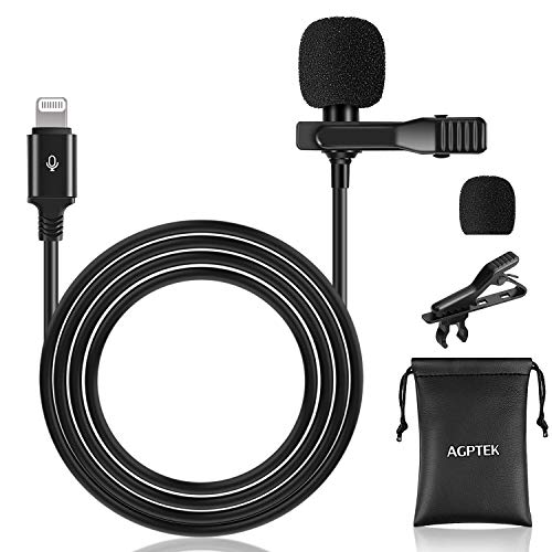 AGPTEK Micrófono de Solapa, Z07 Lavalier Micrófono Omnidireccional para iPhone, iPad, iPod, 2M Cable, Negro