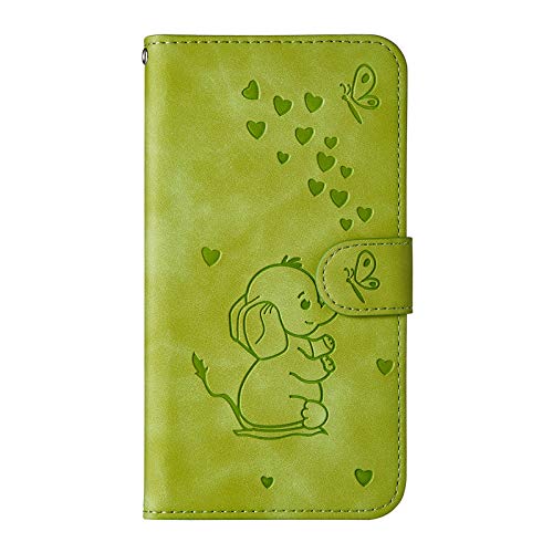 Ailisi Funda Samsung Galaxy S20 FE 5G, Elefante de Dibujos Animados Carcasa Protectora de Cuero PU con Cierre magnético, Función de Soporte, Ranuras para Tarjetas, Billetera Flip Caso -Verde