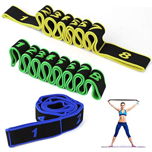 AIOIA Bandas Elasticas Fitness,Banda de Estiramiento con 8 bucles de Estiramiento Independientes para niños y Adultos Banda Elástica de Resistencia para Pilates,Yoga,Fitness-Azul, Verde, Amarillo