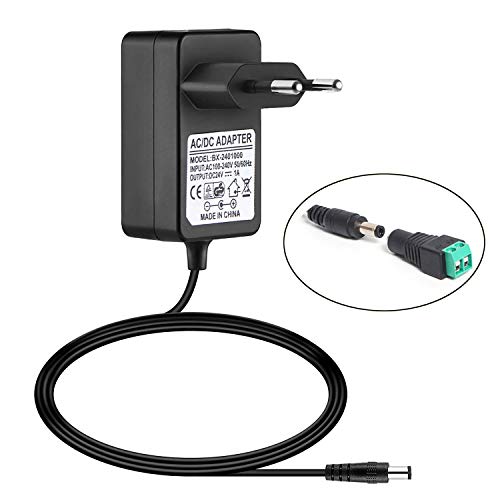 Aistuo Fuente de alimentación de 24 V, Enchufe de la UE de 5,5/2,1 mm, Fuente de alimentación Universal de 24 W, convertidor de CA de 110 V a 220 V para radios Reloj, Tiras de LED, enrutador