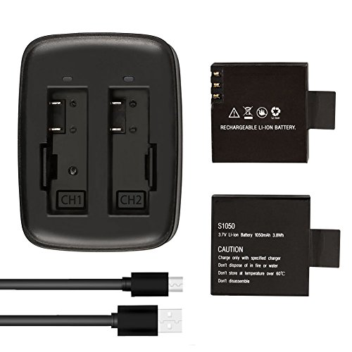 AKASO 2 x 1050mAh Batería Recargable con Dual USB Cargador para cámara de acción AKASO V50 Elite