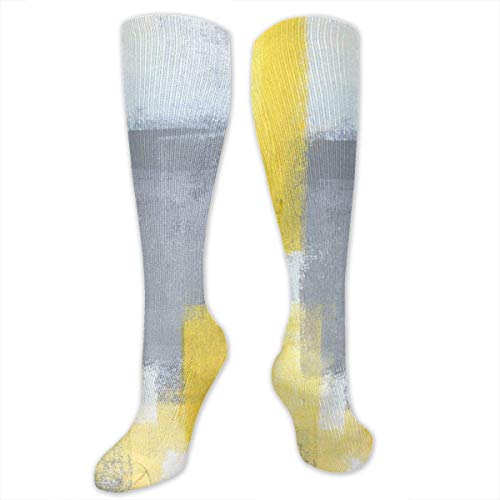 akingstore Blanco fijo Gris Amarillo Abstracto Calcetines modernos Calcetines atléticos Calcetines hasta la rodilla para hombres Mujeres Calcetines deportivos largos Medias 50CM