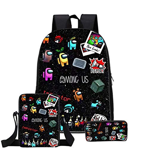 Among us mochilas, mochilas de hombre lobo espacial, mochilas escolares de tres piezas, mochilas de juegos de dibujos animados, bandoleras y estuches para lápices,Mochila para niños (Estilo 3)