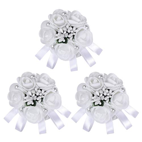 Amosfun 3 piezas flor de la boda muñeca flor artificial perla perla boutonniere ramillete ramillete pulsera para fiesta de graduación boda