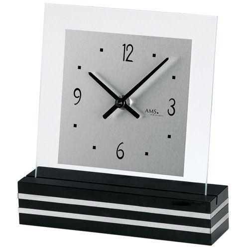 AMS Reloj de mesa 1107 cuarzo Negro Lacado Base de madera con aluminio de aplicación