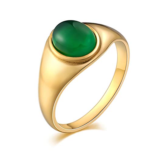 AnazoZ Joyería Anillos Hombre Acero Inoxidable Anillos de Sello Punk Bandas de Boda Verde Ópalo 13MM Verde Tamaño 15 (17,52 mm)