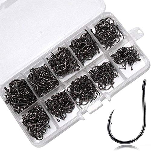 Anzuelo 100 unids ganchos de pesca conjunto de acero al carbono Círculo de un solo círculo Pesca de mosca Pesca JIP Barbed Hooks Ganchos Accesorios de tackle de mar Mano de obra fina, resistente al de