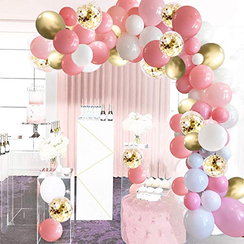 Arco de Globos Rosas Blancos Dorados SKYIOL 100 piezas Helio Látex Pastel Globos Decoración Kit con 5m Arco Pegatinas para Mujeres Niñas Cumpleaños Bodas Comunion Bautismo Aniversario Fiesta