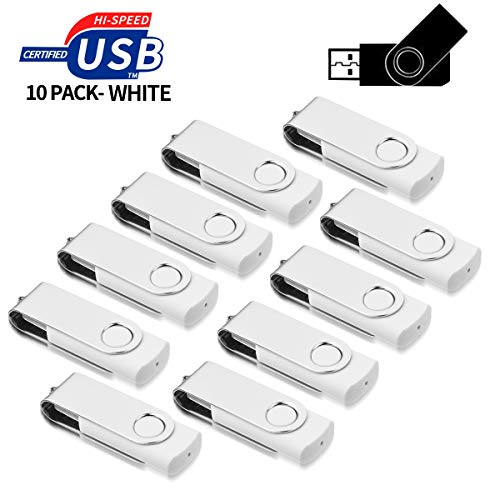 AreTop [Paquete de 10] Unidades flash giratorias USB 2.0 - Tarjeta de memoria de almacenamiento plegable [Blanco - 4 GB]