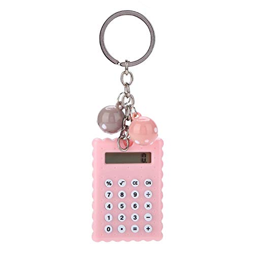 ASHATA Mini Calculadora Portátil,Diseño de Llavero de Metal con Botón de Silicona y Pantalla de 8 bits,Color Caramelo Estilo Creativo para Regalos(Rosa)