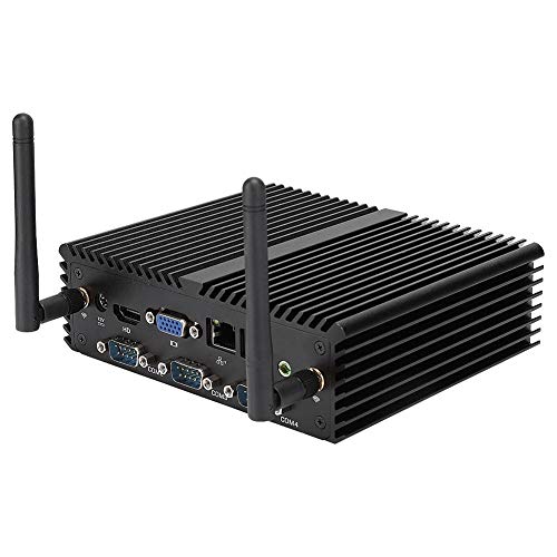 ASHATA Mini PC, puerto Quad Core WIN7 4COM LAN dual 4GB DDR3L1333/1600MHZ Puerto de red dual Frecuencia dual 300M WIFI HDMI VGA Full metal Mini computadora industrial para Intel j1900 4G + 64GB(Negro)