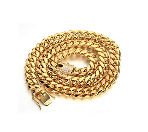 AueDsa Cadenas de Collar Hombre,Cadena de Curb Circonita Blanca Collar Cadena de Acero Inoxidable Oro Cadena Ancha 3.5MM Cadena Larga Hombre 60CM