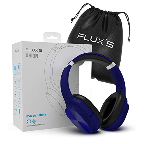 Auriculares Bluetooth de Diadema Flux’S, Cascos Bluetooth 5.0 Inalámbricos, Alta fidelidad, Plegables, Micrófono Incorporado, Micro SD y Radio FM, para iPhone/Android/Samsung/Tablet/TV (Azul)