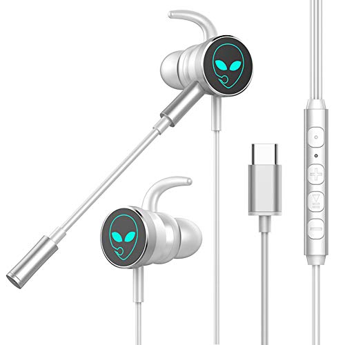 Auriculares con Cable para Juegos con Cable en Auriculares Tipo C HiFi Bass Stereo con Auriculares Desmontables del micrófono