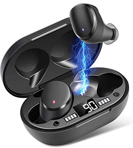 Auriculares Inalámbricos, Moosen Auriculares Bluetooth 5.0 IPX7 Impermeable, Mini Portátil Caja de Carga, HI-FI Estéreo, Control Tactil cancelación de Ruido, Control táctil para Correr Deporte