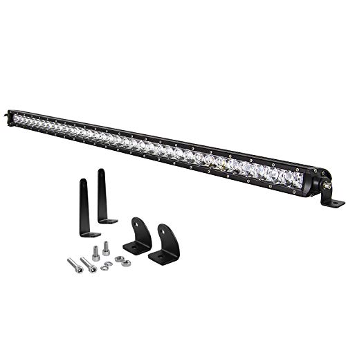 AUXTINGS 82cm 32 pulgadas 150W Spot Single Row 12000LM Off Road LED Niebla y conducción Barras de luz de parachoques de techo 2 soportes de montaje de estilo, 12V 24V Impermeable