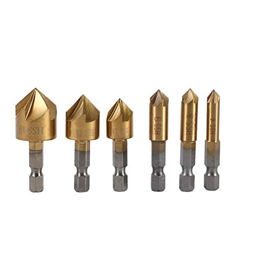 Avellanador, 6 Piezas Hss Chaflán Avellanador 1/4"Hex Shank 90 Degree Madera Chaflán Cortador 6mm-19mm Para Madera/Plástico/Material Suave, Afilado Y Duradero