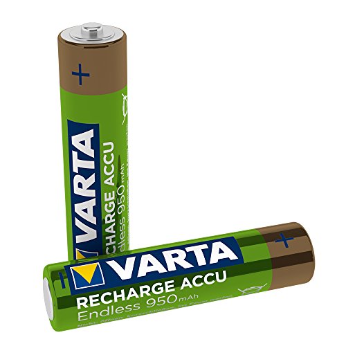 Batería de recarga sin fin Varta, recargable hasta 3500 cargas, baja autodescarga, batería AAA Micro Ni-MH precargada lista para usar, paquete de 2, 950 mAh, recargable sin efecto memoria