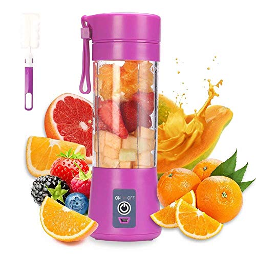 Batidora portatil, Electrico USB Juicer Mini Licuadora Taza de Jugo Maquina de Exprimidor de Botellas de Agua de 380 ml Con 6 Cuchillas, Smoothies, Bateria Recargable de 2000 mAh (Purpura)