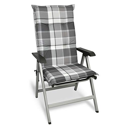 Beautissu Cojín para sillas de Exterior y jardín con Respaldo Alto Sunny GK Gris 120x50x6 cm tumbonas, mecedoras, Asientos cómodo Acolchado Resistente a Rayos UV