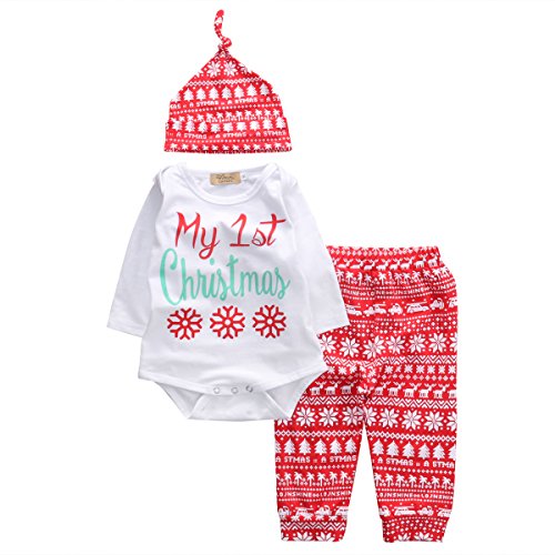 Bebé Disfraz de Navidad para Recién Nacido Mi Primera Navidad Conjunto de Ropa Navideña para Niños Niñas Pequeños Top Mameluco de Manga Larga + Pantalones (Nieve, 0-3 Meses)