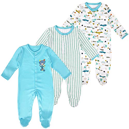 Bebé Mameluco de Algodón Piezas de 3, Recién Nacido Pelele Niño Niña Pijama Monos Manga Larga Body Ropa para Bebé 6-9 Meses