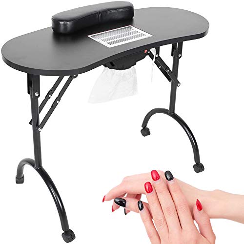 Beltom Mesa para manicura Plegable, con Aspirador, reposamuñecas y Bolsa de Transporte - 12 KG - 98 x 44 x 77 cm - Negro