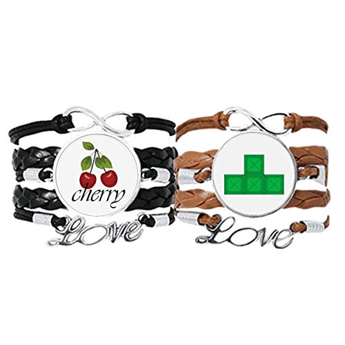 Bestchong Classic Games - Pulsera de piel con diseño de bloques verdes y cuerda de piel para mujer, doble juego