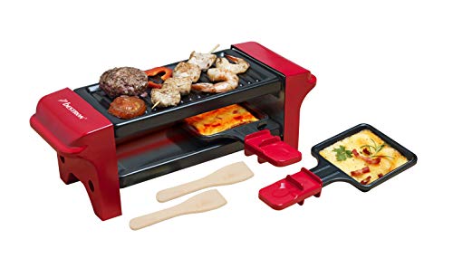 Bestron Mini Raclette, Para 1 ó 2 Personas, Antiadherente, 350 W, Rojo/Negro