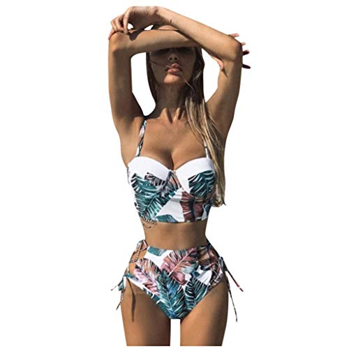 Bikini Mujer Push Up 2019 Bikinis de Cintura Alta Sexy Traje de Baño de Dos Piezas Retro de Playa Bohemia Acolchado Bañador vikinis brasileño Conjunto Tallas Grandes Biquini Ropa (Blanco-2, L)