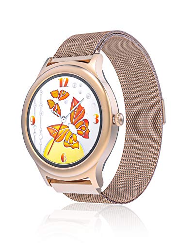 BlitzWolf Reloj Inteligente Mujeres, IP68 Smartwatch Mujer Pantalla Táctil Completa Smartwatches Monitor de Actividad Presión Arterial Monitor de Sueño Podómetro para Android iOS (Dorado)