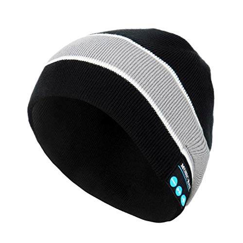 Bluetooth Headband Winter Warm Bluetooth 5.0 Cap Auricular Inalámbrico Sombrero para Correr Gorra Deportiva con Micrófono Altavoz para Auriculares-Blanco Y Negro