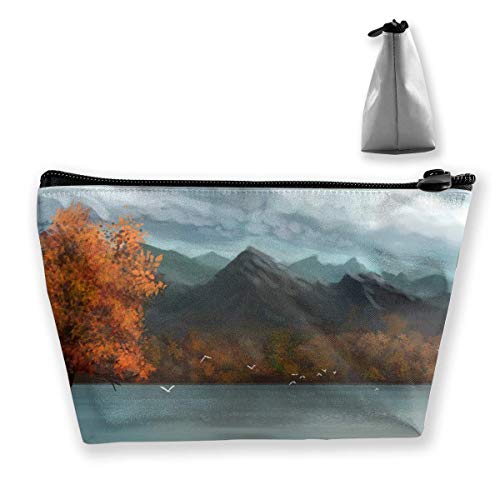 Bolsa de Maquillaje Cosméticos Paisajes Lagos Montañas Cielo Bolsa de cosméticos portátil Bolsa de Almacenamiento Trapezoidal móvil Bolsas de Viaje con Cremallera