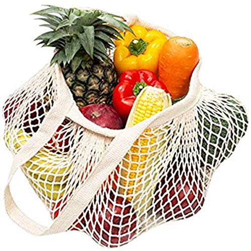Bolsa de red reutilizable para la compra, respetuosa con el medio ambiente, bolsa de malla de almacenamiento, bolsa de malla de algodón con mango largo