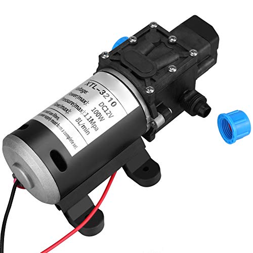 Bomba de agua 12v, 12V DC 100W 8L/Min 160Psi Bomba de agua autocebante de diafragma de alta presión para lavadora de autos Equipo de agua de control remoto de agua de energía solar