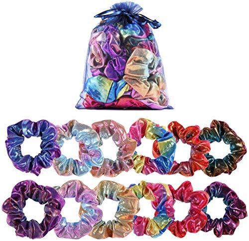 boogift 12 Pcs Pelo Elástico Banda scrunchies Brillantes Gomas de Pelo scrunchies Metálicos para el Cabello Scrunchy Gradient Mermaid Colors Hair Ties Cuerdas para Mujeres,12 Colores