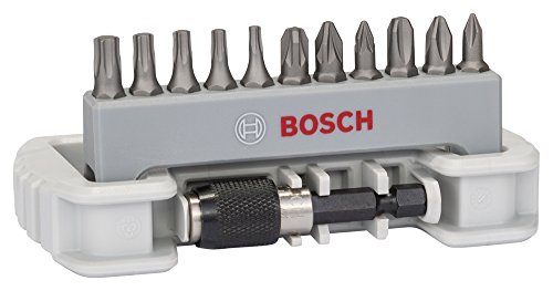 Bosch 2 608 522 129 - Set de 11 puntas de atornillar incluido soporte para puntas de atornillar - PH1; PH2; PH3; PZ1; PZ2; PZ3; T10; T15; T20; T25; T30; 25 mm (pack de 12)