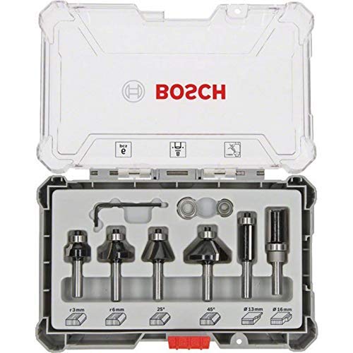 Bosch Professional 2607017469 Juego de 6 fresas (para madera, para fresadoras con vástago de 8 mm), Color