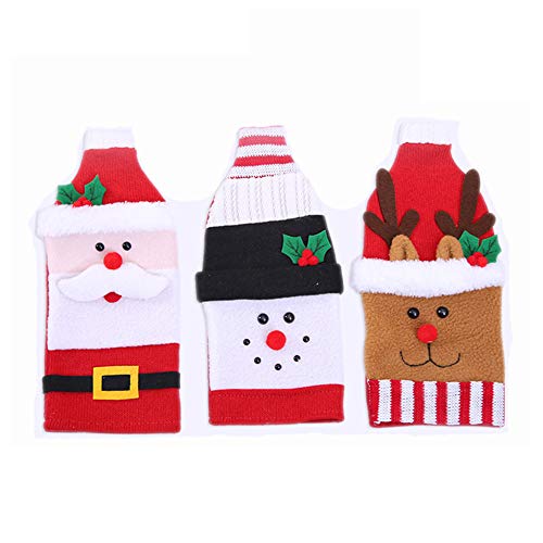 Botella de vino Botella Bolsa de Navidad Vino tinto cubierta del vestido de Navidad Bolsa de tejido del sombrero de la botella de cerveza decoración de la tabla partido del Año Nuevo Inicio,3pack