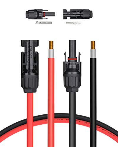 BougeRV Cable de Extensión Solar 3m (10 pies) 10AWG con Conector Hembra y Macho Kit de Adaptador de Panel Solar (10 Pies Rojo + 10 Pies Negro)