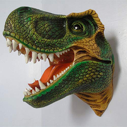 Bradoner Decoración para el hogar, cabeza de dinosaurio, cabeza de animal, para colgar en la pared, decoración de pared, resina, manualidades, bares al por mayor, 35 x 32 x 26 cm