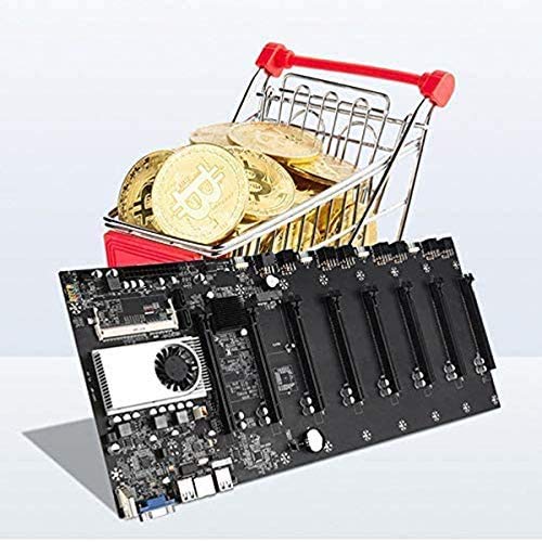 Buat BTC-T37 Mining Machine Motherboard CPU Group 8 Ranura para tarjeta gráfica Memoria DDR3 para interfaz VGA de baja potencia para máquina de minería (negro)