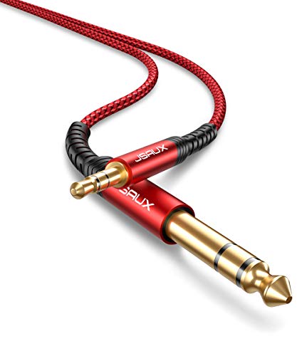 Cable Jack 3.5mm a 6.35mm JSAUX TRS Jack de Cable de Audio estéreo bidireccional 1.2M para Guitarra, computadora portátil, Dispositivos de Cine en casa, Altavoces y amplificadores-Rojo
