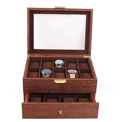 Caja de reloj de madera con 20 ranuras para relojes, caja de almacenamiento de gran capacidad, colector de relojes con tapa para hombres