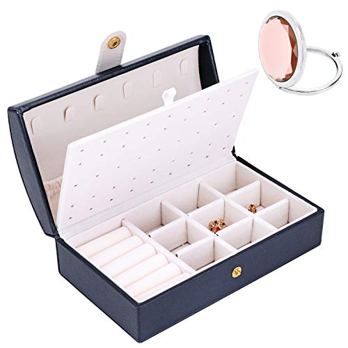 Caja Joyero Pequeño Arqueado Joyero de Viaje Joyeros Mujer Pequeña Joyero Conjunto de Joyas Jewelry Organizer con Espejo para Anillos, Aretes, Pendientes, Collares (Azul Real)