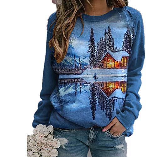 Camiseta con Estampado 3D de árbol de Navidad para Mujer, Sudaderas de Manga Larga con diseño de Feliz Navidad