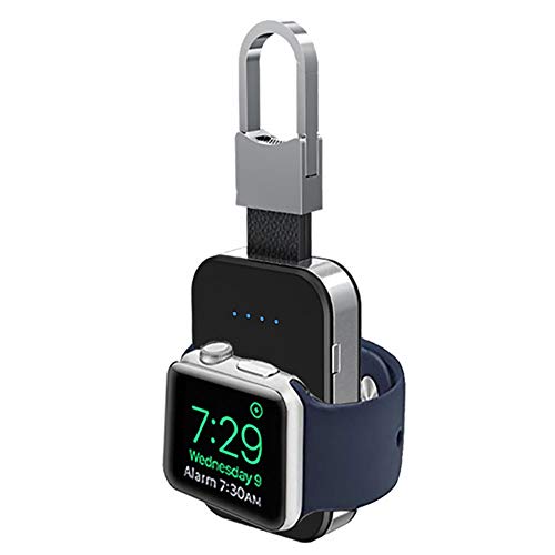 Cargador inalámbrico portátil para Apple Watch, mini 950 mAh banco de energía externo con gancho para llavero, cargador de reloj para negocios, viajes (negro)