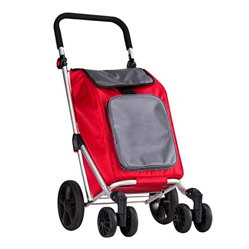 Carro De Compras Portátil Carro Plegable Rojo De Seis Ruedas Asa Ajustable Adecuado para Compras, Picnic, Viajes, Fotografía Al Aire Libre (Color : Red, Size : 45 * 56 * 93cm)