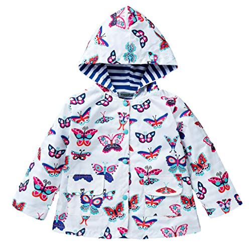 Cazadora Chica Impermeable a Prueba De Agua Para Niñas Primavera y Otoño Abrigo Con Capucha De Manga Larga 2-6 Años (Mariposas Multicolores)