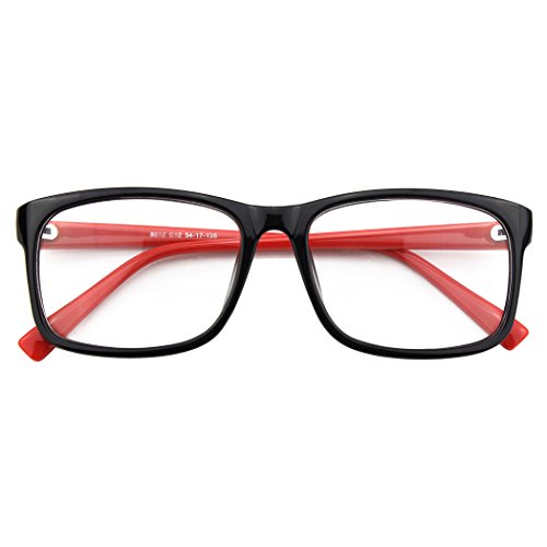 CGID CN12 Retro Anteojos Lente Claro Gafas Para Mujer y Hombre,Negro Rojo